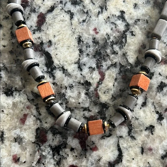 Gray and Brown Beaded Necklace - Picture 4 of 5